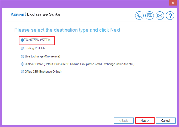 Select first option to create new PST file