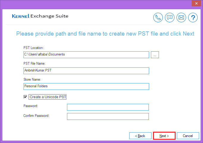 Provide location, name, or special option to create a password