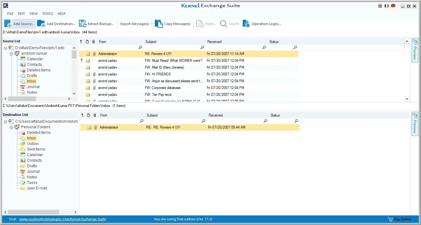 Copy-&-Paste, and Drag-&-Drop method to migrate mailbox items