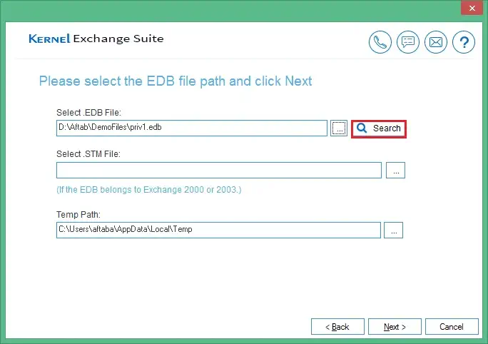 Search the EDB file