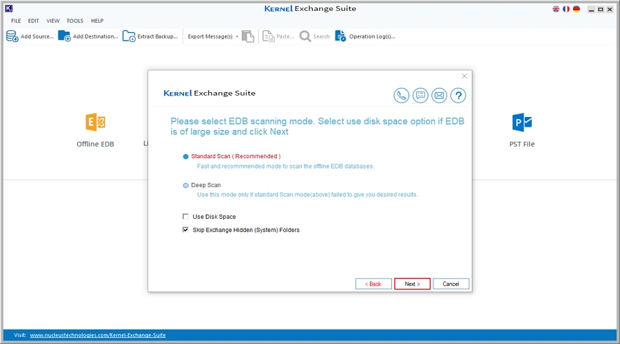 select scanning option
