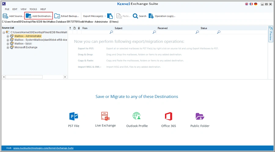 click add destination