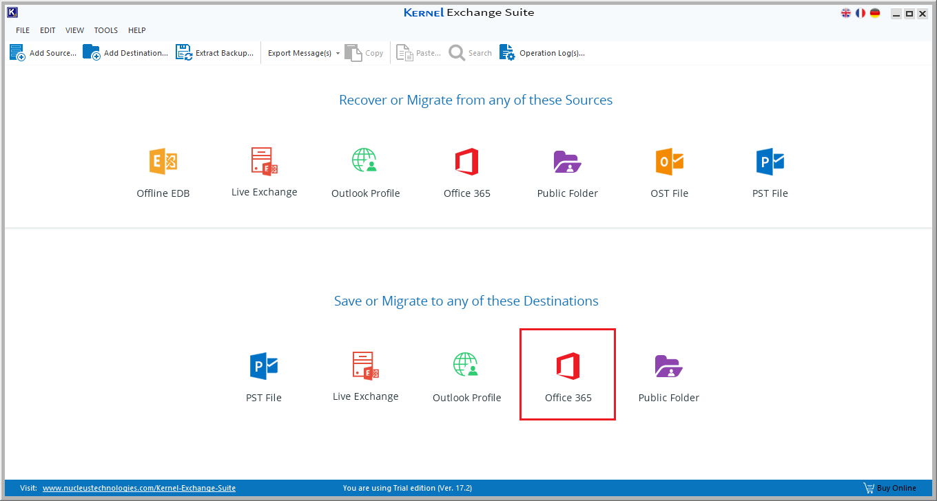 Click Office 365 in the destination pane