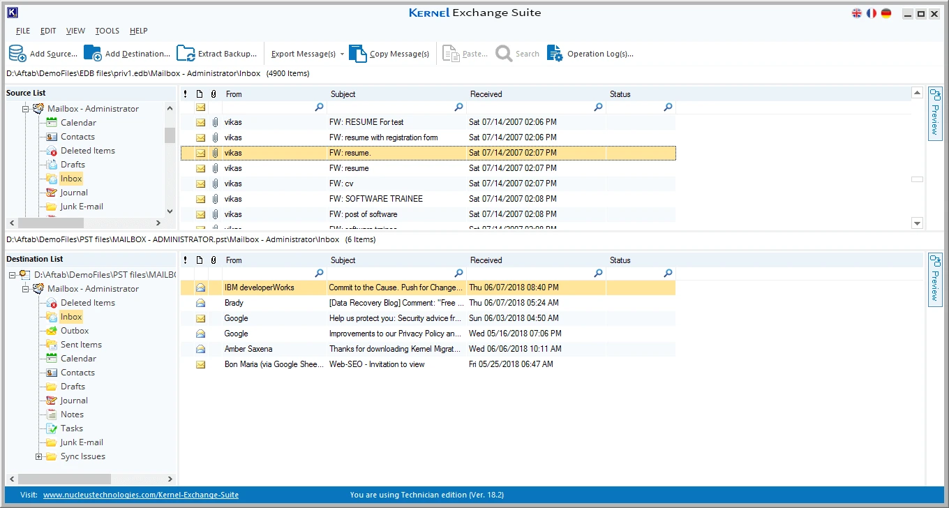 The MSG files are successfully imported