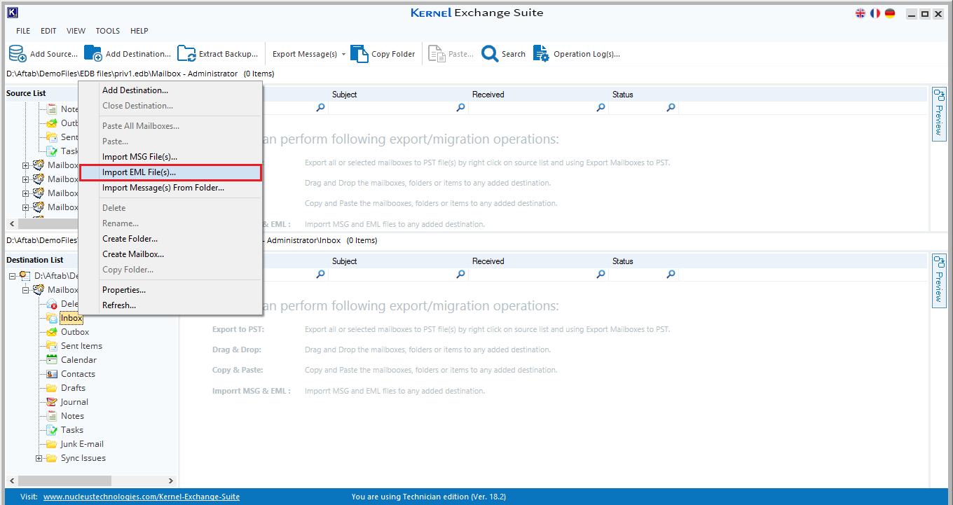 Select Import EML File