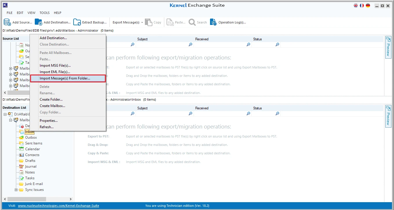Select Import Message from Folder