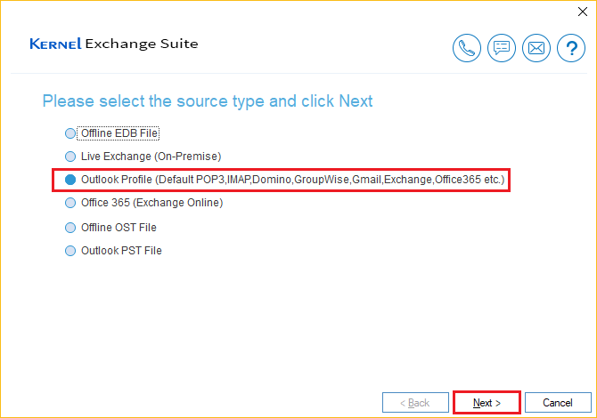 Select Outlook Profile and click Next