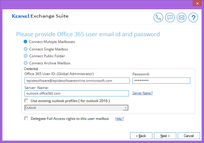 Input the Office 365 user credentials