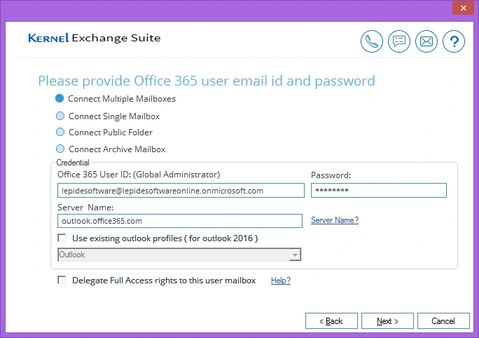 Input the Office 365 user credentials