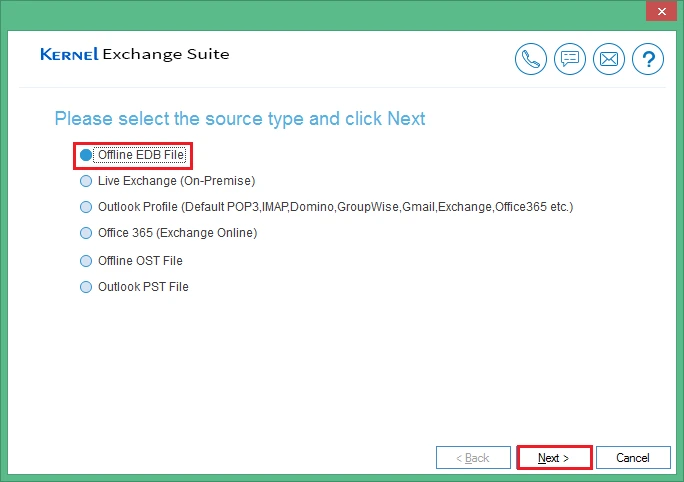 Select the first option of Offline EDB File