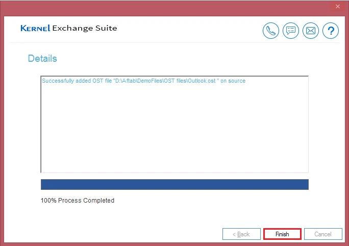 The OST file is successfully selected as the source
