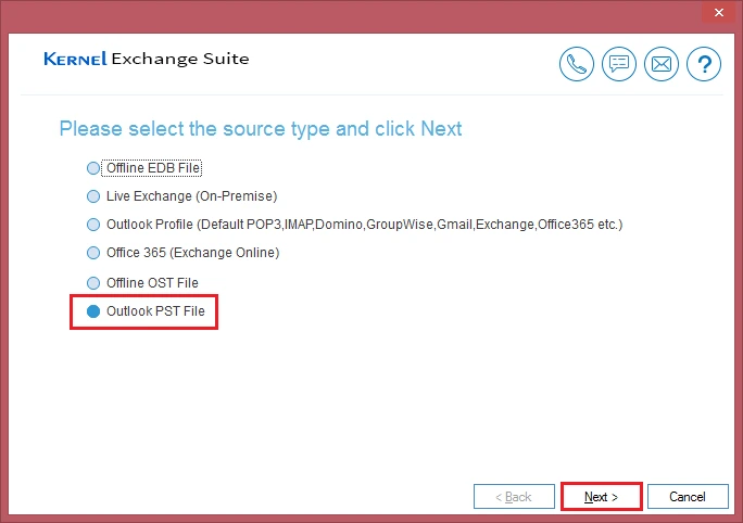 Select Outlook PST File