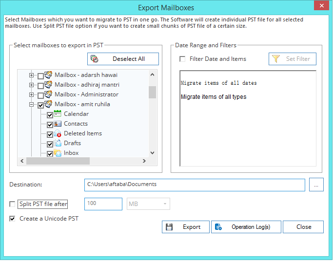 filter mailbox data by given criteria