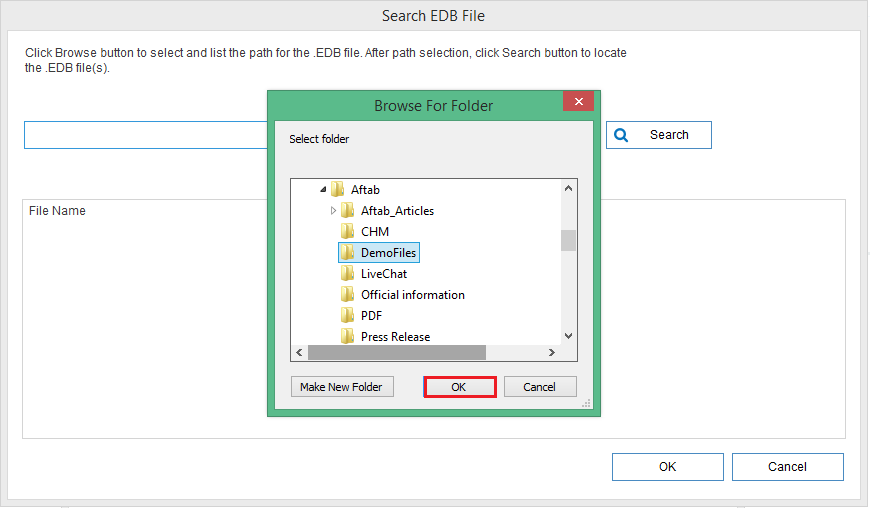 Browse and select the EDB file