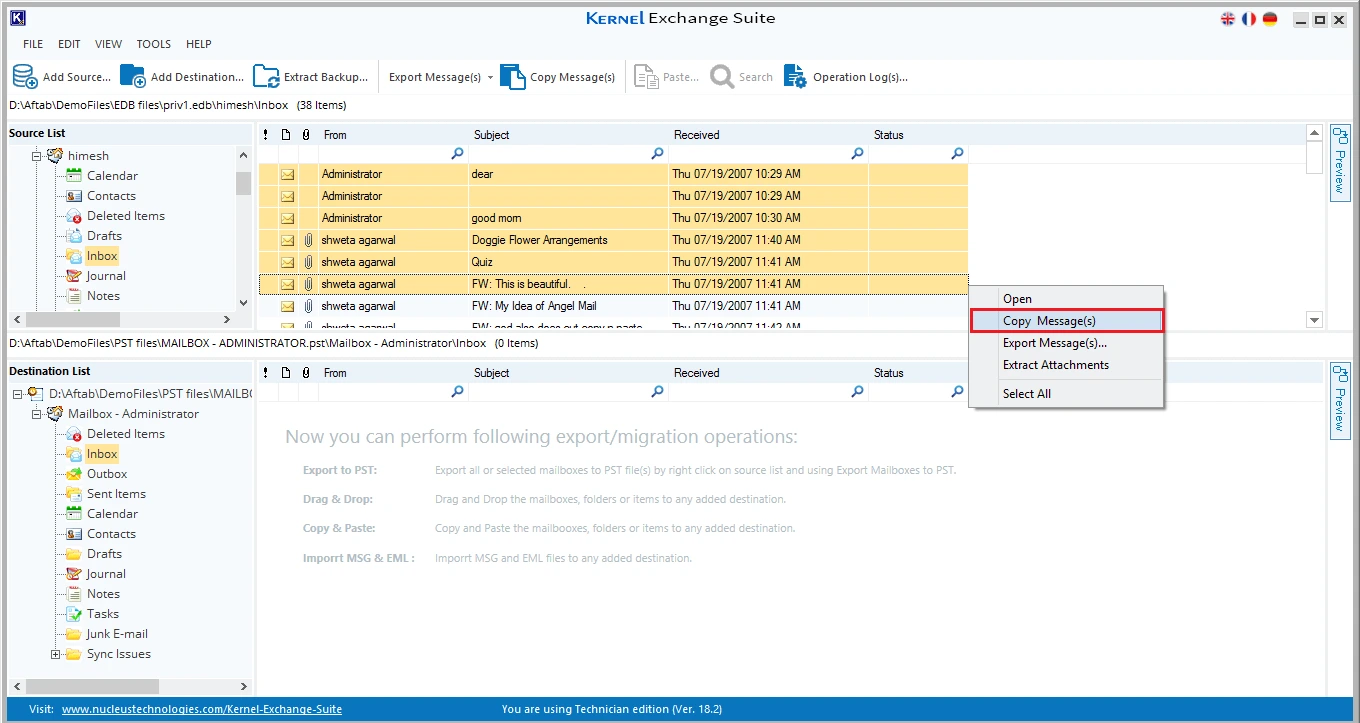 Select the option Copy Message