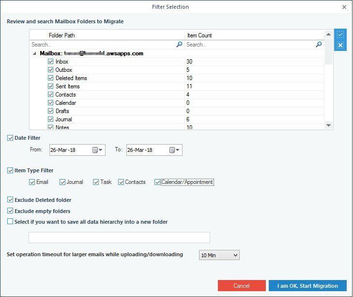 Applying filters to select the mailbox data