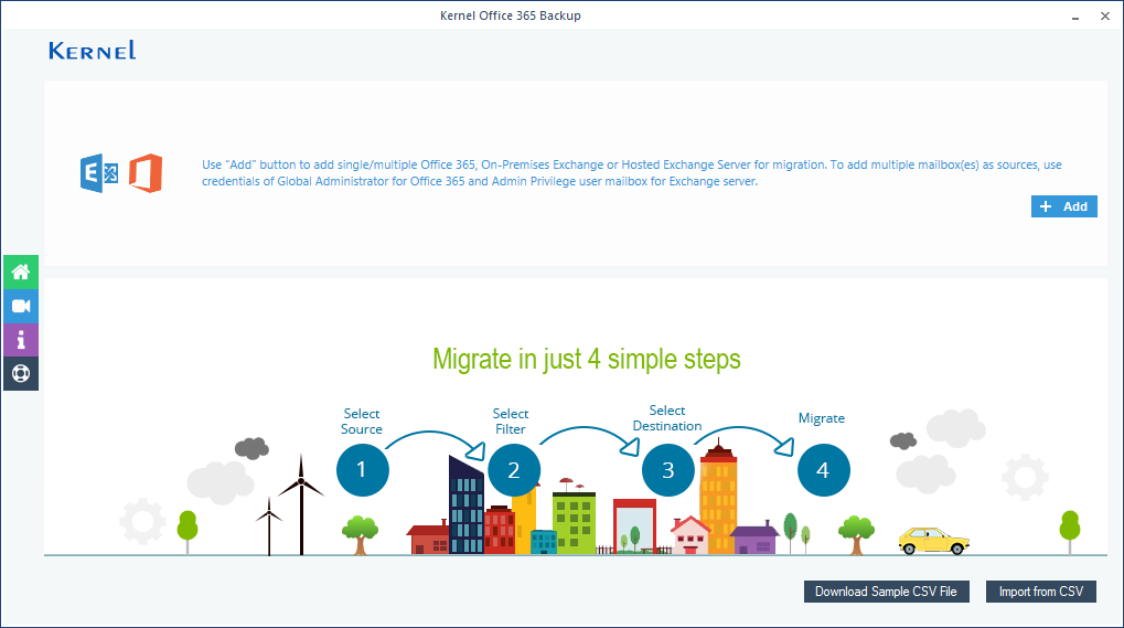 Home Screen of Kernel Office 365 Email Archiving tool