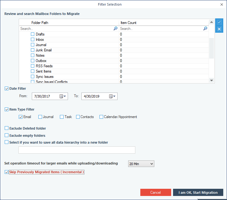 Apply filters to the mailbox data to suit your requirements