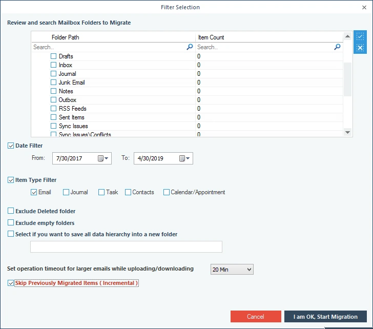 Apply filters to the mailbox data to suit your requirements