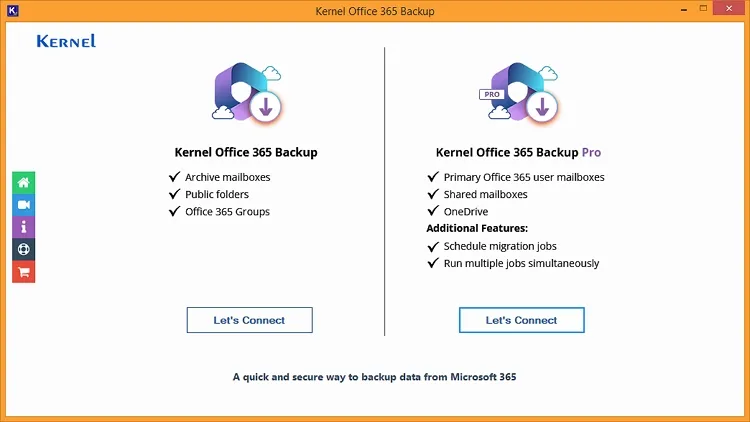 Click Let's Connect under Kernel Office 365 Backup Pro