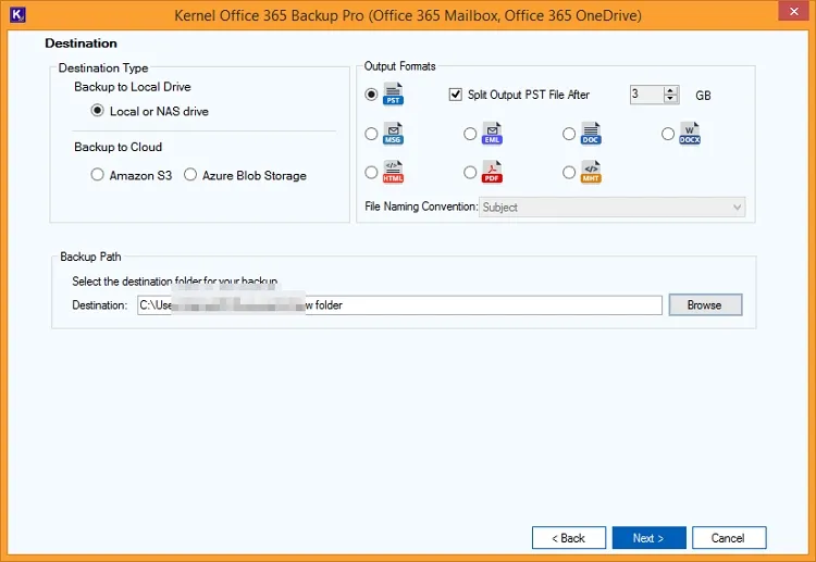 click next to backup