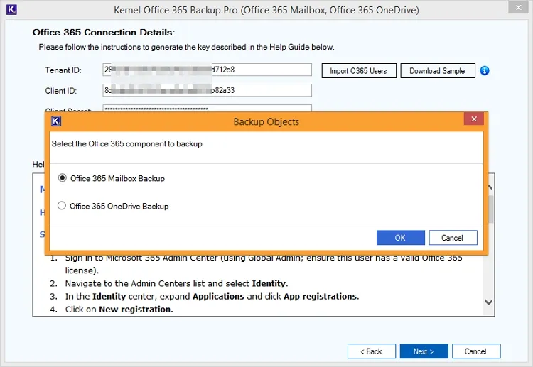 Select the Office 365 Mailbox Backup