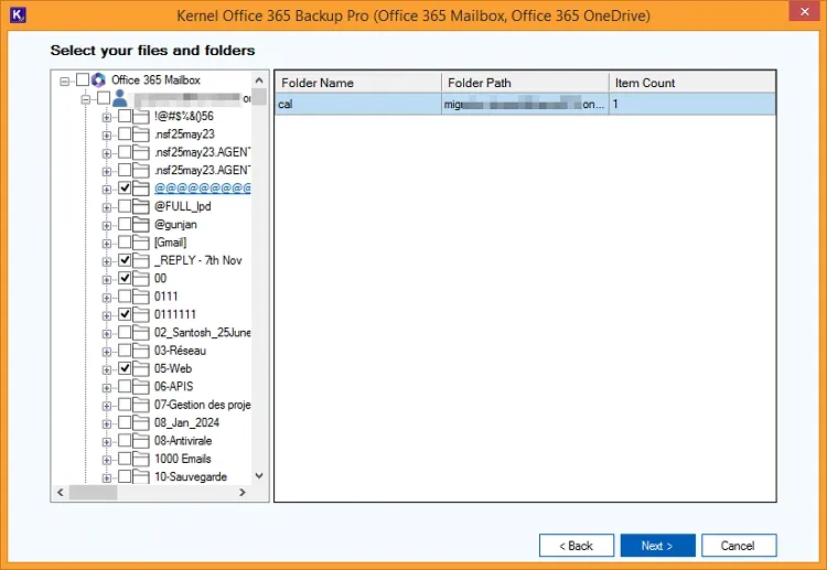 select the desired files and folders