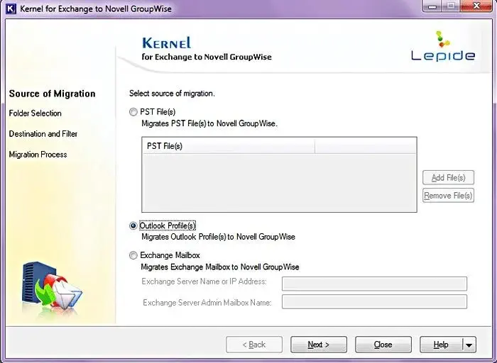 Select Outlook Profile option to export