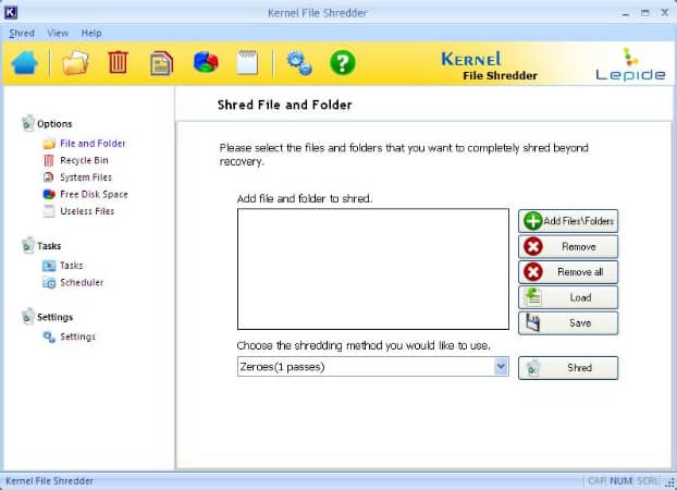 Main screen of the software