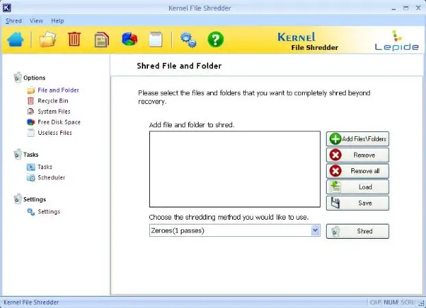 Main screen of the software