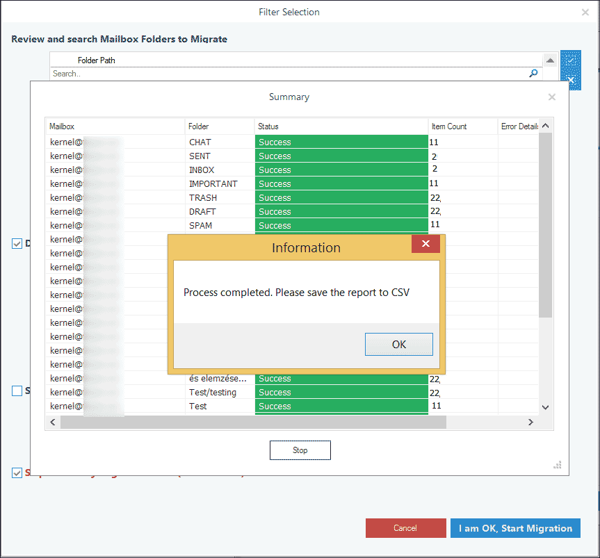 Shows the message that the process is completed