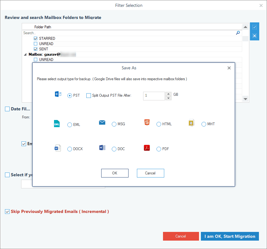 Choose the format for the backup from the available options