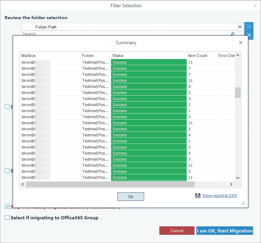 Saving the migration report in CSV format