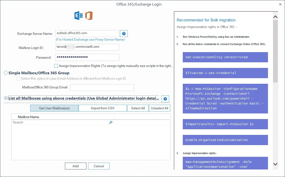 Using Office 365 Administrator credentials