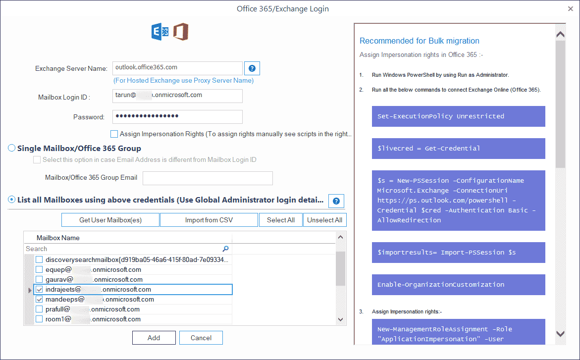 Choose the required mailboxes from the list