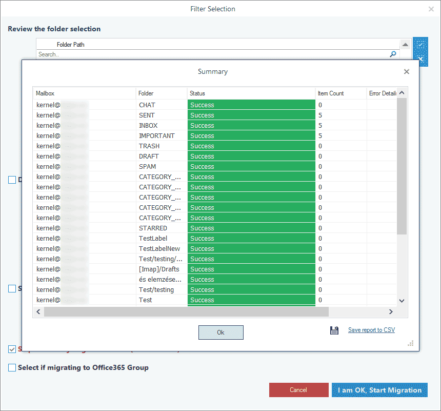 Save the migration report in the CSV file