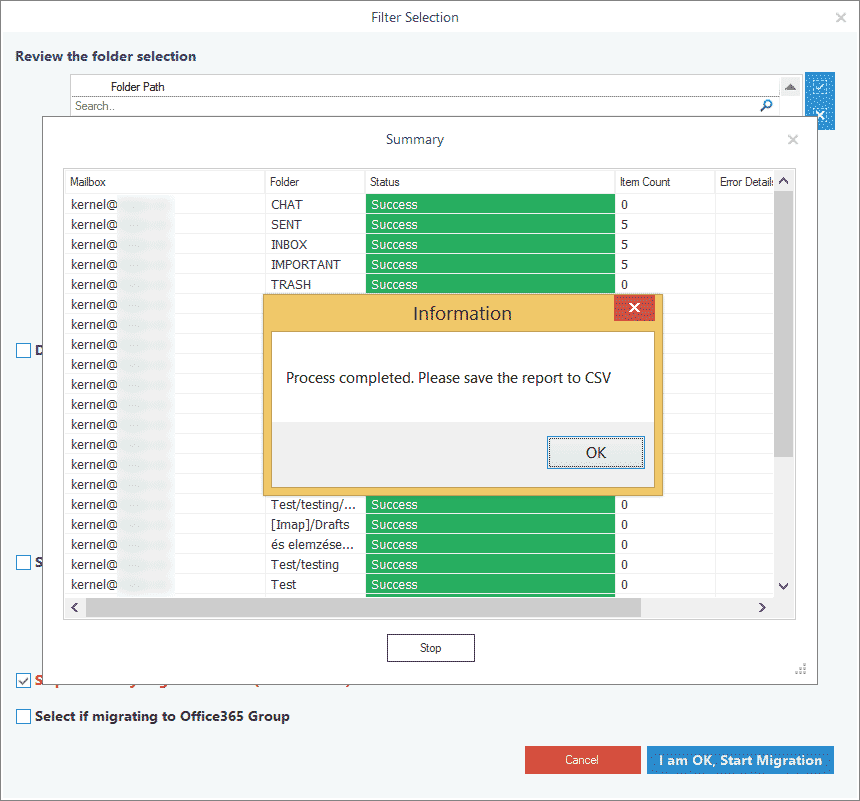 Migration completes successfully