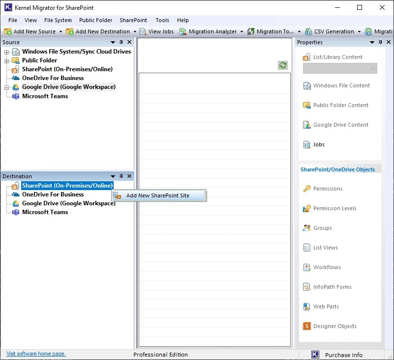 Add the SharePoint in destination