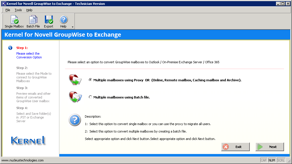 Welcome Screen of Kernel for Novell GroupWise to Exchange Software