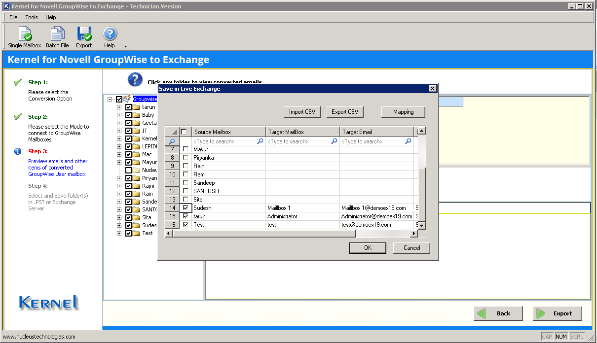 Mapping between the source and target mailboxes