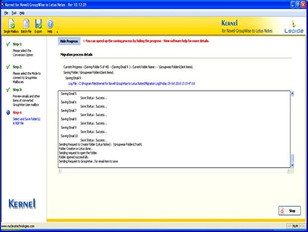 Process of exporting GroupWise mailboxes to Lotus Notes