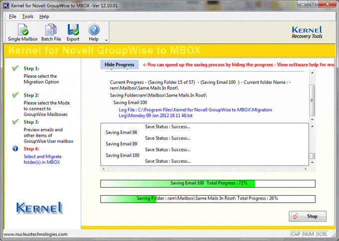 Batch File Options in Kernel for Novell GroupWise to MBOX