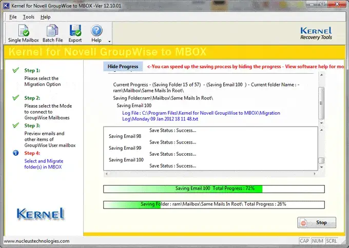 Batch File Options in Kernel for Novell GroupWise to MBOX