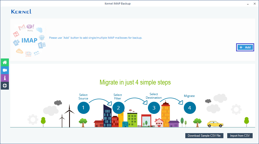 Welkomstscherm voor Kernel IMAP backup