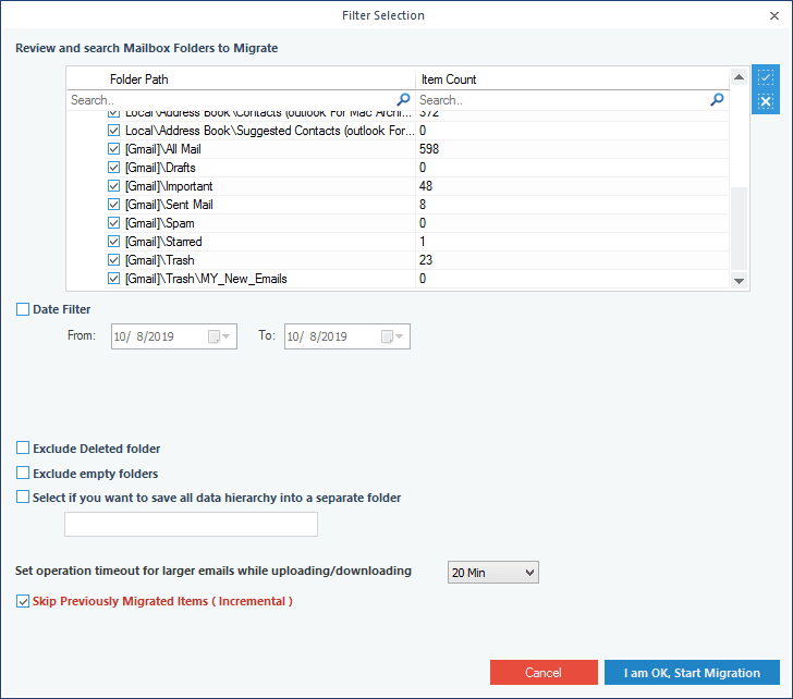 Gewenste filters toevoegen voor de selectieve mailboxitems