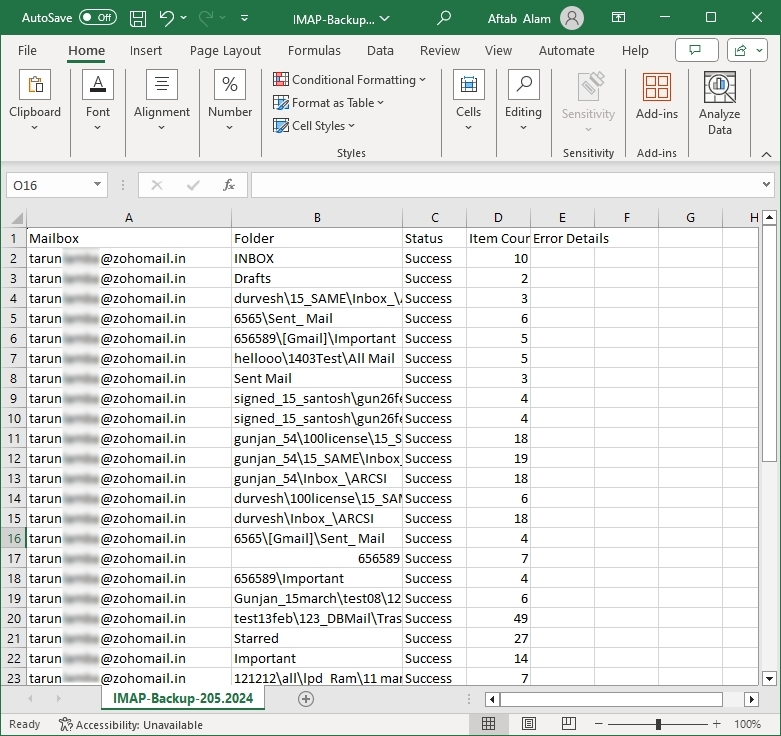 CSV file for multiple IMAP mailboxes backup