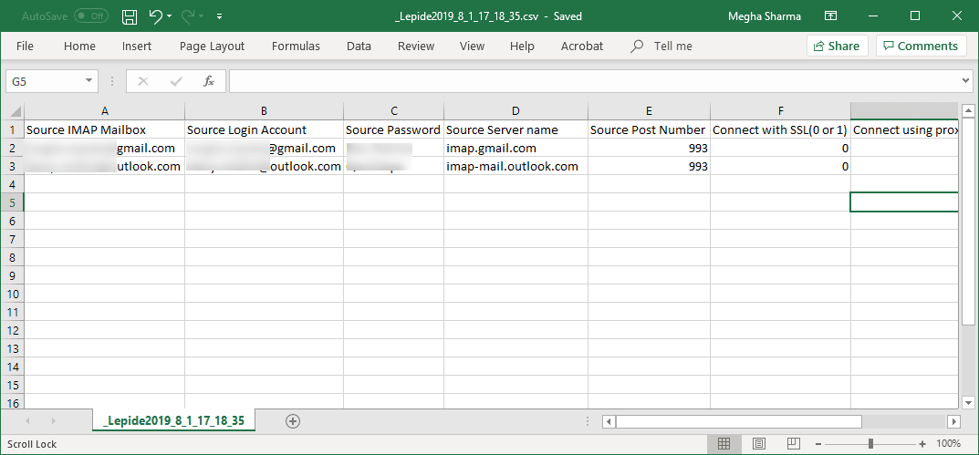 CSV file for multiple Gmail mailbox backup