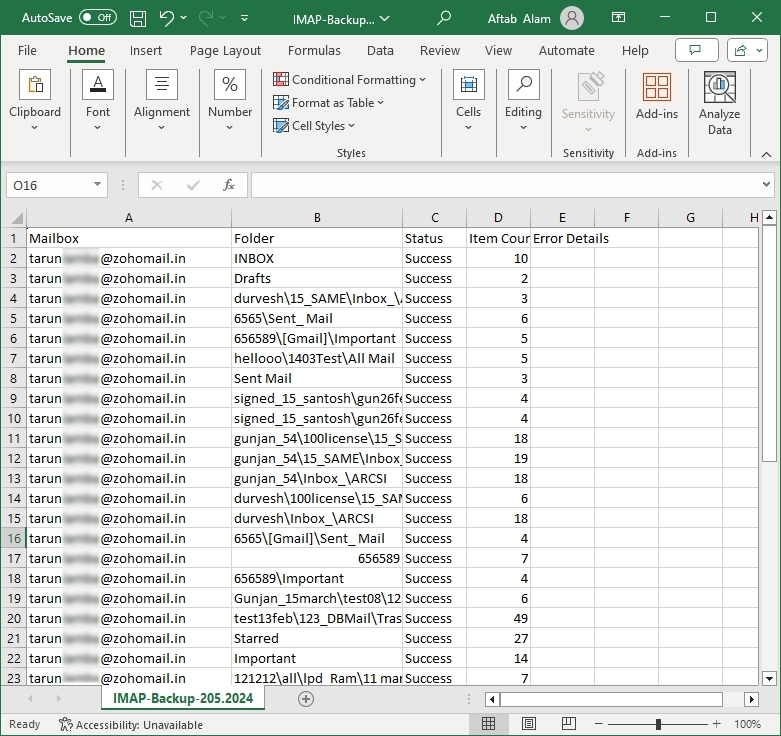 CSV file for multiple IMAP mailboxes backup