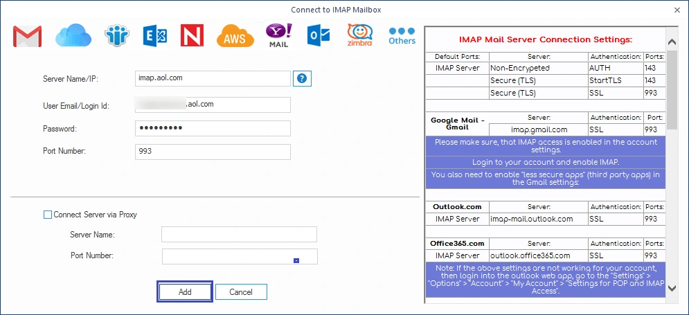 Add AOL account