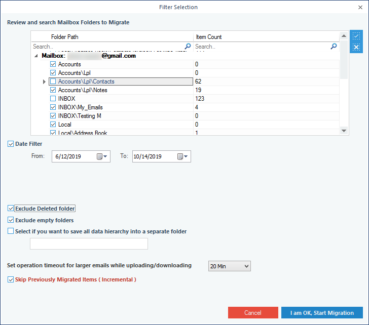 migrate only the incremented mailbox data